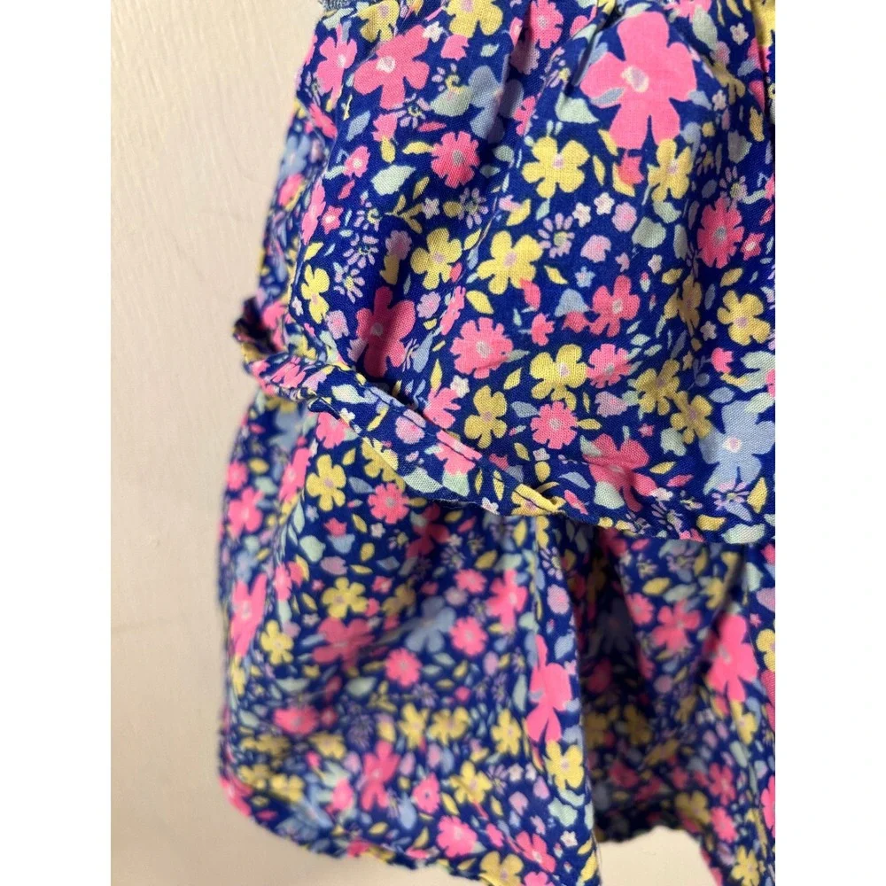 OshKosh B'gosh Overall Dress 2T‎ Blue Denim Floral Tiered Ruffle Girls